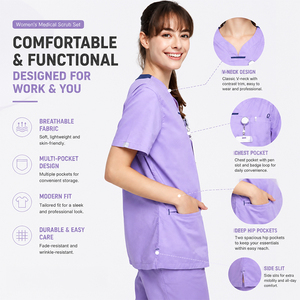 Ensemble de blouses médicales ANNO personnalisées avec logo, antimicrobiennes, en tissu CVC - Uniforme d'infirmière doux, extensible et résistant aux plis - Vente en gros - Product Image 2