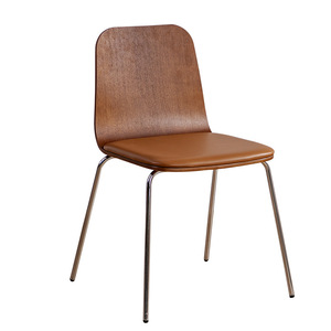 Dining Chair Solid Wood <b>Backrest</b> Brown Leather Seat Metal Legs Modern Design For Home Living Room Use - Product Image 1