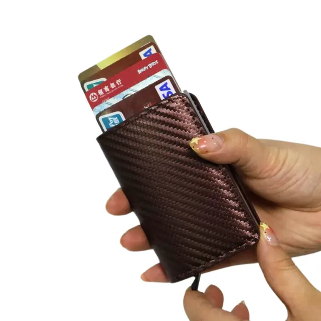 محفظة صغيرة للرجال من جلد البولي يوريثان معدن لحماية البطاقة من التعرف على الهوية بموجات الراديو أوتوماتيكية مخصصة من الألمونيوم محفظة ذكية للرجال