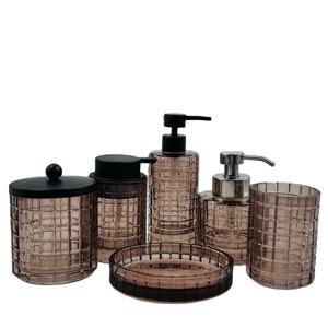 6pcs <strong>Brown</strong> round Shape <strong>Glass</strong> Bathroom Hardware Accessory Set Includes Toilet Brush Holder <strong>Soap</strong> <strong>Dispenser</strong> for Bathroom Cleaning - Product Image 1