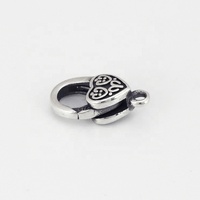 Fermoir en filigrane en forme de coeur en argent sterling 925 oxydé de style tibétain avec motif facial, serrure de homard pour bracelet de collier