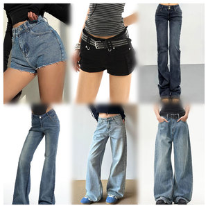 Pantalones vaqueros informales de pierna ancha de cintura alta a la moda INS para mujer, decoración de botones de mezclilla transpirables, pierna recta de estilo europeo americano - Product Image 1