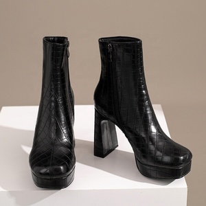 Wide Fit Size 13 Women's Square Heels Stone Print Short Boots Medium Chunky Heel <b>Shoes</b> Booties Custom Large Sizes for Big Feet - Product Image 5