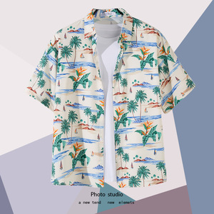 เสื้อเชิ้ตฮาวายลายดอกไม้แขนสั้นสำหรับผู้ชายเสื้อลำลองเล่นเซิร์ฟชายหาดพิมพ์ลายได้ตามต้องการ