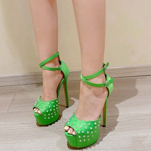 Zapatos de Fiesta Verdes Sexys para Mujer, Tacones Altos y Delgados, Plataforma Gruesa, Sandalias con Punta Abierta, Zapatos de Baile para Club, con Remaches Metálicos y Gamuza - Product Image 2