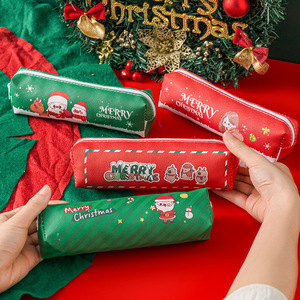 Estuche de lápices con dibujos navideños, bolsa de papelería con cremallera de PU de gran capacidad para regalo de niños - Product Image 2