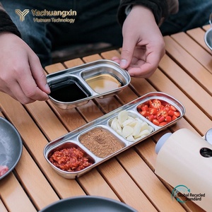 Stainless Steel Rectangular 3-Compartment <b>Dipping</b> Dish for Sauce Serving - Product Image 2