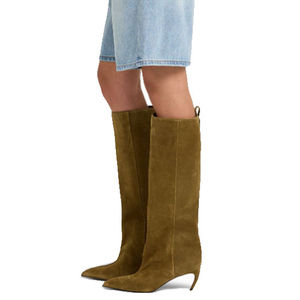 Women Suede Long <b>Boots</b> Hook High Heels Pointed Toe Leopard Print Knee High Booties Top Wide on Shoes - Product Image 6