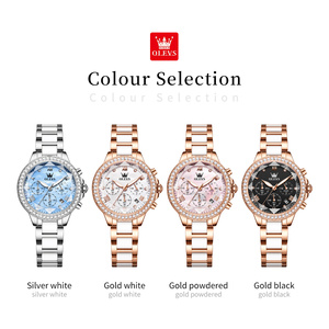 OLEVS 9999 <span class=keywords><strong>Montre</strong></span> à quartz élégante pour <span class=keywords><strong>femme</strong></span>, chronographe multifonctionnel en acier inoxydable avec logo personnalisé OEM, céramique - Product Image 6