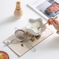 Kit d'outils à thé japonais 7 pièces résistant à la chaleur réutilisable en céramique blanc en forme d'étoile à cinq branches bol en bambou porte-fouet Matcha ensemble