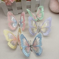 Barrettes à cheveux en tissu brodé 3D, motif papillon de dessin animé, style vintage ancien, ailes flottantes, pour fête, mignonnes et adorables