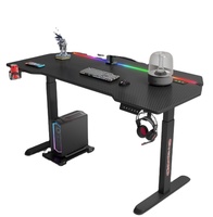 Bureau debout électrique réglable en hauteur, bureau de jeu ergonomique à moteur unique, table d'ordinateur PC avec surface texturée en fibre de carbone