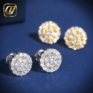 Boucles d'oreilles en argent S925 plaqué or 14 carats, pavées de moissanite ronde et de diamants VVS en grappe, bijoux fins en gros - Product Image 5
