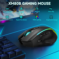 Souris de jeu PCTENK XM80B RGB sans fil, trois modes, capteur PAW3325 10000 DPI, faible latence, ergonomique, 10 boutons, pour PC Gamer, rechargeable