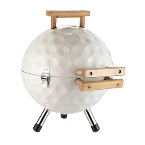 Golf Ball Round Shape Hot Sell 14inch Rotating Charcoal Bbq Grill With Wooden Handle