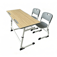 Ensemble de mobilier de classe universitaire populaire pour enfants et adolescents, réglable en hauteur, avec bureau double et chaise en bois pour étudiants