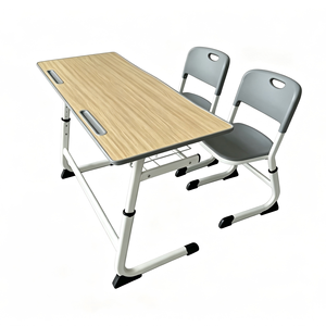 Ensemble <span class=keywords><strong>de</strong></span> mobilier <span class=keywords><strong>de</strong></span> <span class=keywords><strong>classe</strong></span> universitaire populaire pour enfants et adolescents, réglable en hauteur, avec bureau double et chaise en bois pour étudiants - Product Image 2