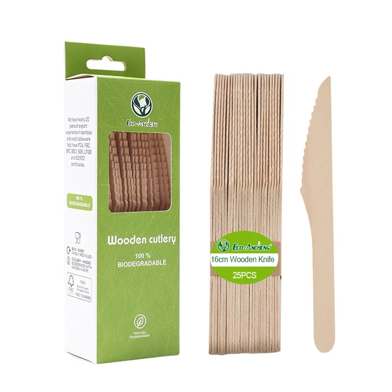 Biodegradabile ambiente amichevole posate usa e getta cucchiaio di legno forchetta Set di posate per la festa di famiglia