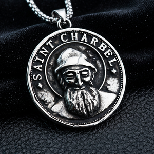 Colgante de Medalla Geométrica de Acero Inoxidable San Charbel con Cuentas Cuadradas Biseladas, Collar Religioso Unisex, Colgantes Temáticos para Hombre - Product Image 1