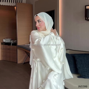 Vestido elegante Abaya Dubai para mujer Habib, vestido de noche de lujo, vestido bordado de flores al por mayor con pegatinas - Product Image 4