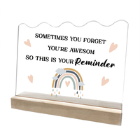 Plaque en acrylique imprimée UV avec phrase motivante et base en bois, design personnalisé, décoration de bureau en acrylique
