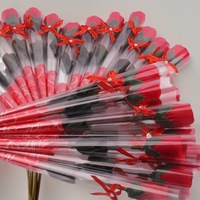 Bunga Sabun Mawar Buatan Kecil Tangkai Tunggal Laris Manis dengan Kemasan PVC, Beraroma, Tahan Air, Mawar Berlian untuk Hari Valentine