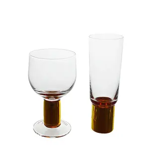 Set Gelas Anggur Kustom, Gelas Pendek dengan Batang Emas Tebal untuk Bar