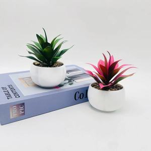 Plantes succulentes artificielles Paulon en pot de 12 cm, pot blanc, vert, rose, orange, décoration intérieure, ornement de bureau à domicile - Product Image 2