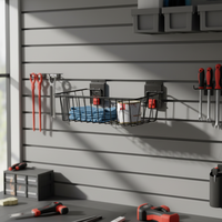 Panier mural en fil métallique pour mur rainuré de garage, 37x19x11cm, bac de rangement robuste en métal avec verrous de sécurité rouges pour chiffons de peinture et outils