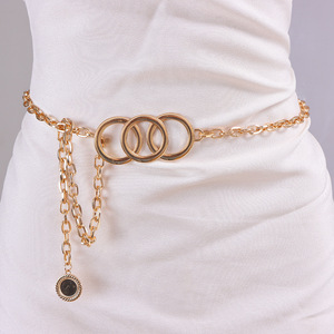 โซ่คาดเอวสีทอง ดีไซน์เรขาคณิตสามวง ทำจากโลหะผสมสังกะสี สำหรับผู้หญิง สวมใส่ได้ทุกวัน - Product Image 1