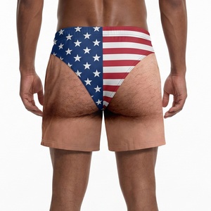 Costume da Bagno <span class=keywords><strong>Uomo</strong></span> con Logo Personalizzato, Divertenti <span class=keywords><strong>Slip</strong></span> con Bandiera USA, Gambe Pelose Realistiche, Pantaloncini da Nuoto con Grafica Originale - Product Image 2
