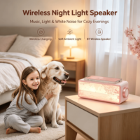 Mini Ornement Décoratif LED en Plastique Paysage Sakura, Veilleuse d'Ambiance à Bruit Blanc, Charge Rapide Sans Fil, Haut-parleur BT et Peinture Artistique