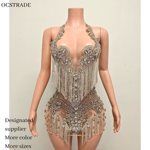 Stile di lusso in argento con strass e nappine per festa di <span class=keywords><strong>compleanno</strong></span> Mini abiti da <span class=keywords><strong>donna</strong></span> di lusso abito Sexy per le donne Party Club Night - Product Image 1