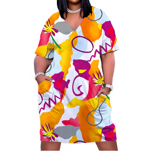 Vestido de poliéster 100% para mujer, talla grande, con estampado floral, cintura natural, sexy, informal y holgado, ideal para clubes, de fabricantes de ropa. - Product Image 4