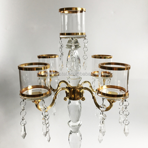 Brillante 5 brazos de cristal candelabro centro de mesa <span class=keywords><strong>fiesta</strong></span> decoración de <span class=keywords><strong>la</strong></span> boda oro alto sostenedor de vela votivo - Product Image 3