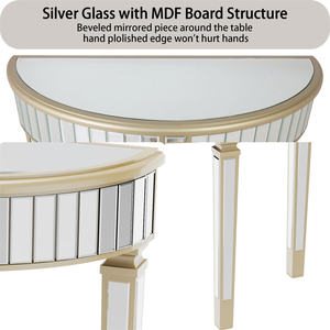 Table basse extra longue avec miroir en <span class=keywords><strong>verre</strong></span> argenté <span class=keywords><strong>demi</strong></span>-<span class=keywords><strong>lune</strong></span> Table d'appoint de canapé assortie - Product Image 5