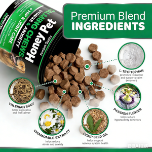 Friandises à mâcher pour chiens Honey Pet OEM/ODM avec racine de valériane, huile de graines de chanvre et extrait de camomille pour soulager l'anxiété et apaiser - Product Image 2