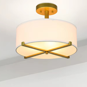 Lámpara de techo redonda de tela semiempotrada de almacén de EE. UU., lámpara colgante de latón para decoración contemporánea del hogar, iluminación interior del hogar - Product Image 2