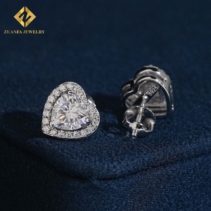 Fashion Style 925 <b>Silver</b> Heart Shape Moissanite <b>Earrings</b> Screw‑Back Minimalist Daily‑Wear Statement Unisex - Product Image 2