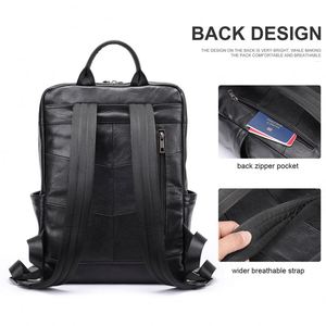 Wholesale Custom Genuine <b>Leather</b> Unisex Waterproof Zipper <b>Large</b> Capacity <b>Backpack</b> USB Business Casual Laptop Use Outdoor Travel - Product Image 3