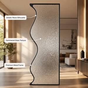 Paravent de séparation de pièce en verre ondulé moderne style Art <span class=keywords><strong>D</strong></span>éco, avec cadre en acier inoxydable, imperméable, durable et personnalisable - Product Image 1