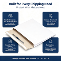 Enveloppe pour documents express, à fermeture adhésive, rigide, plate, en kraft, écologique, recyclable, taille personnalisée pour photos, dossiers, envois postaux, ISO