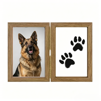 Kit de cadre photo moderne pour empreintes de pattes d'animaux avec design en bois à double pliage et tampon encreur inclus - Cadeau commémoratif pour chien et chat