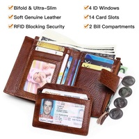 Dompet Kulit Ramping Vintage Pria, Dompet Gaya Vintage dengan Saku Koin