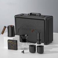 Juego de Regalo de Café de Lujo 9 en 1 con Caja de Aluminio Grabada, Gotero de Cerámica Octagonal, Servidor de Vidrio de 450 ml, Kit de Preparación Manual
