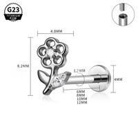 G23 ASTM F136 Titanium Cross Border Piercing Studs Desain Bunga Kupu-Kupu Marquise Bertatahkan CZ Zircon dengan Ulir Internal untuk Bibir