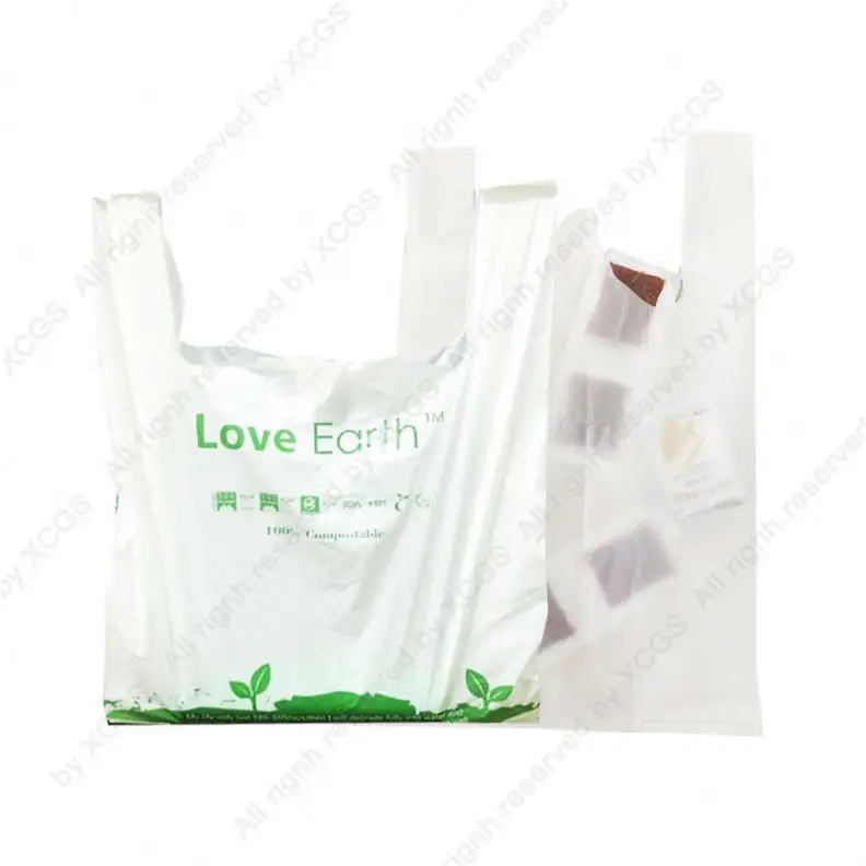 תירס עמילן חומר לא מזיק לסביבה שקיות ביד 100% Compostable Dailing להשתמש פלסטיק קניות שקית אפוד