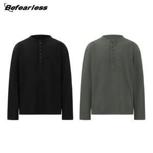 Camiseta de Manga Larga con Cuello Redondo y Botones, Unisex, de Algodón de Alta Calidad, 300 g/m², Estilo Informal para Hombre - Product Image 3