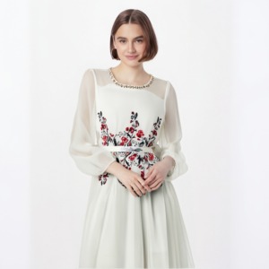Women's <strong>Wedding</strong> Party <strong>Dresses</strong> <strong>White</strong> Fabric Embroidery Decoration Waist-cinched Long Sleeve <strong>Casual</strong> Festival <strong>Dress</strong> - Product Image 1