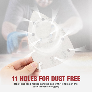 Stock local de EE. UU. Envíos en 24H Envío gratis EE. UU. 60PCS Papel de <span class=keywords><strong>lija</strong></span> de ratón Almohadillas de <span class=keywords><strong>lijadora</strong></span> de gancho y bucle de 11 agujeros Hojas de <span class=keywords><strong>lija</strong></span> triangulares - Product Image 5